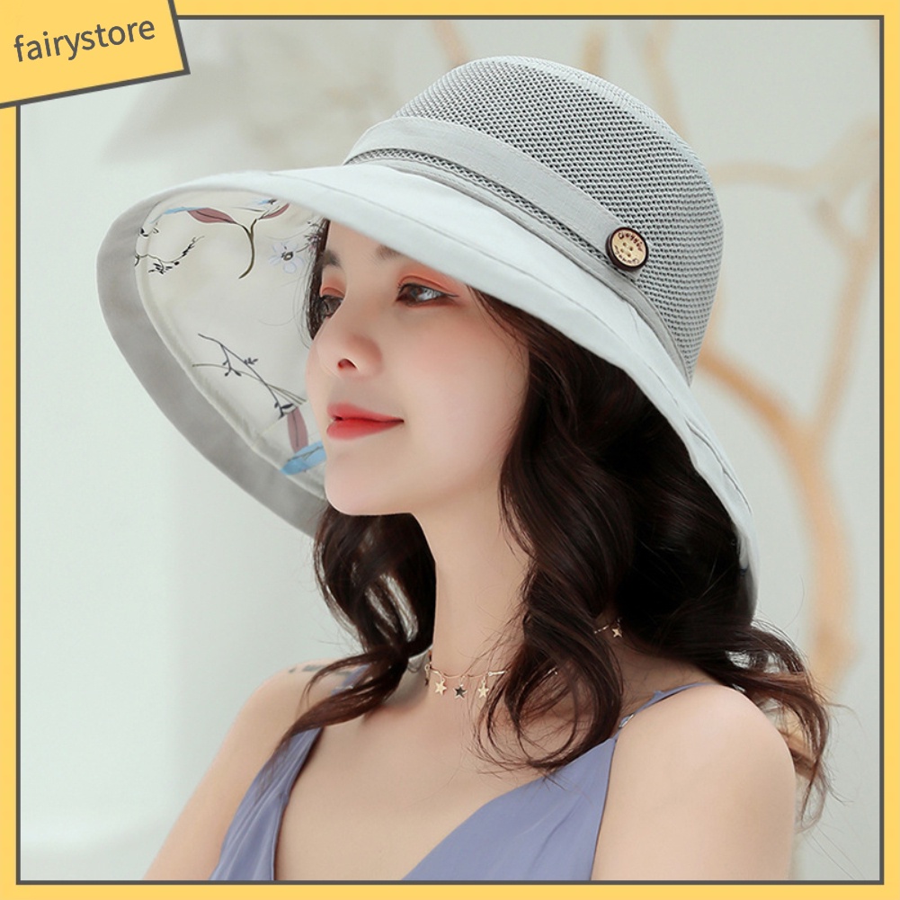 Mũ Bucket Thể Thao Vành Rộng Chống Nắng Đính Nút Họa Tiết Hoa Trang Trí Nội Thất Cho Nữ