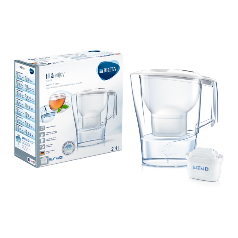 Combo Bình lọc nước BRITA Aluna White  kèm Hộp 3 lõi lọc BRITA Maxtra Plus