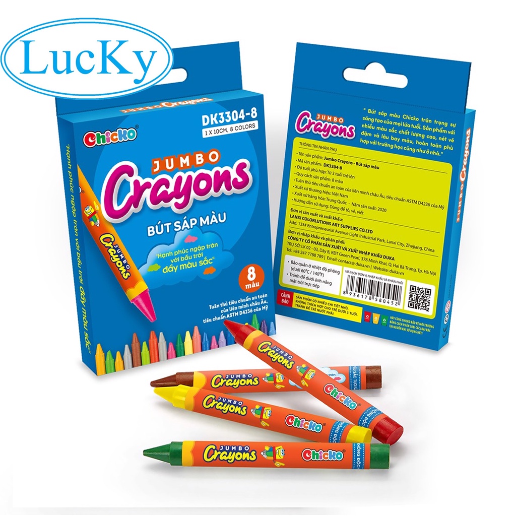 Bút Sáp Màu Duka: Jumbo Crayons (8 Màu) DK 3304 - 8 An Toàn Cho Trẻ