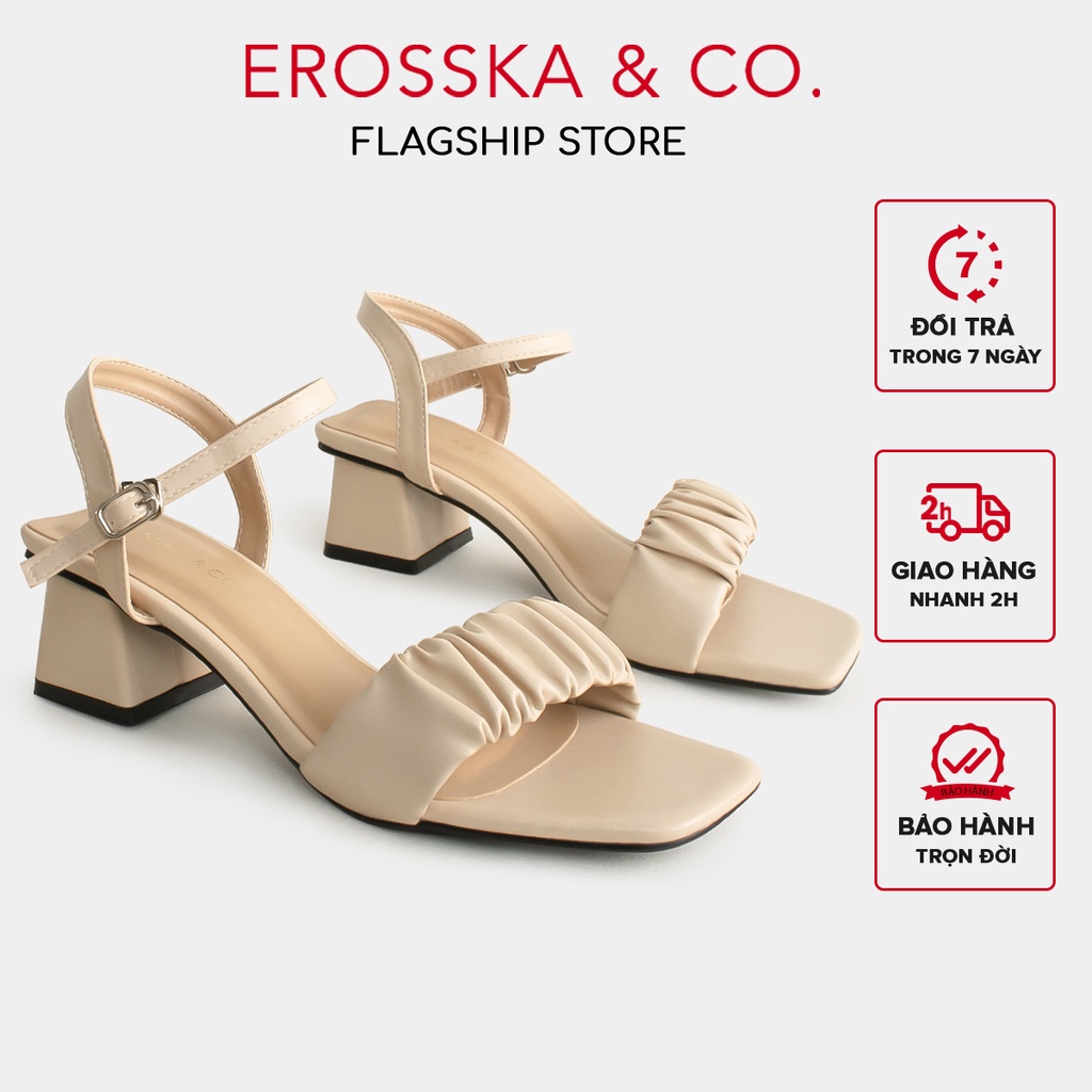 Erosska - Giày sandal cao gót nữ mũi vuông quai nhún cao 4cm màu nude - EB051