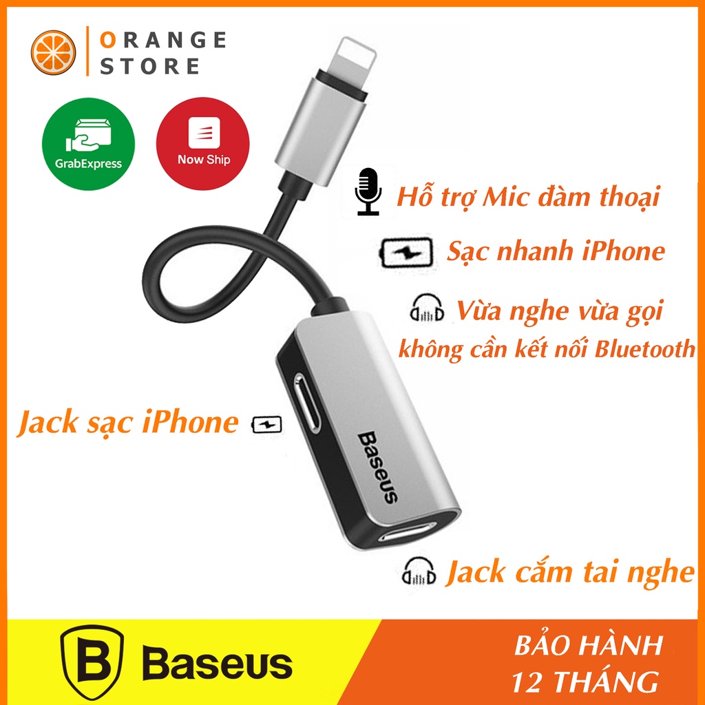 Jack chuyển đổi tai nghe iphone vừa sạc vừa nghe vừa Mic đàm thoại 2 Cổng Lightning chính hãng Baseus L37