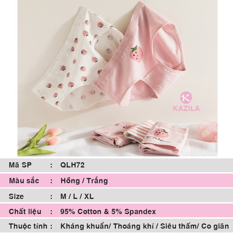 Quần lót nữ trắng hồng hình quả dâu dễ thương, quần lót cotton xuất Nhật Kazila QLH72 | BigBuy360 - bigbuy360.vn