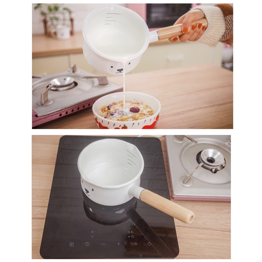 Nồi tráng men tay cầm gỗ hình bé cún