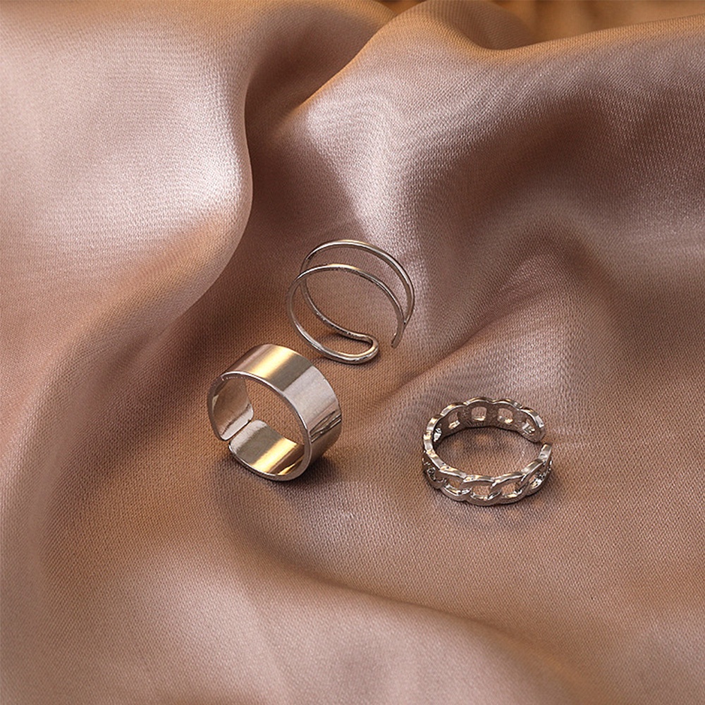 Set Nhẫn Kim Loại Bản Rộng Phong Cách Hàn Quốc Cổ Điển Cho Nữ