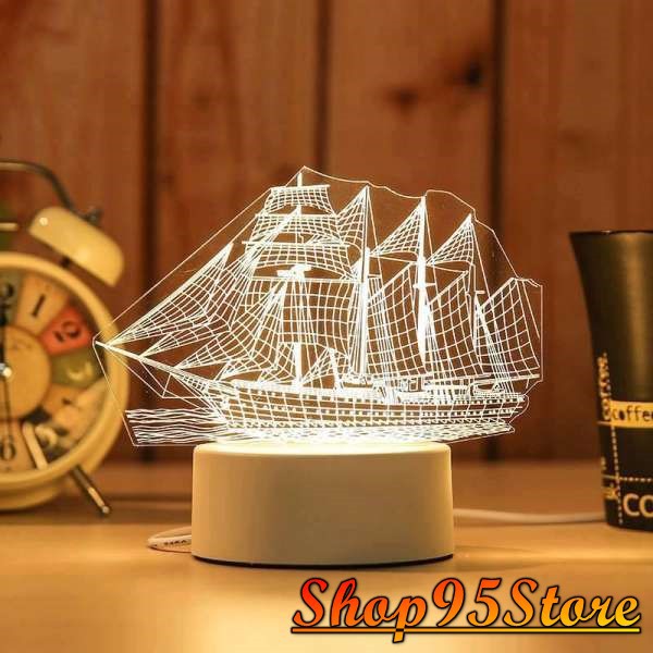 Đèn Ngủ 3d, Đèn Trang Trí, Quà Tặng Sinh Nhật Ý Nghĩa Hình Thuyền Buồm
