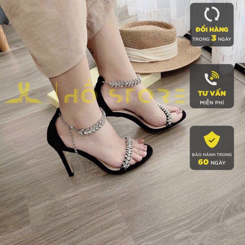 Guốc/sandal bít gót da lộn quai đá gót nhọn cao 9cm [m49]