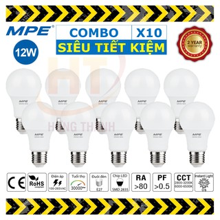COMBO 10 Bóng LED Bulb 12W MPE - Ánh sáng Trắng/ Vàng
