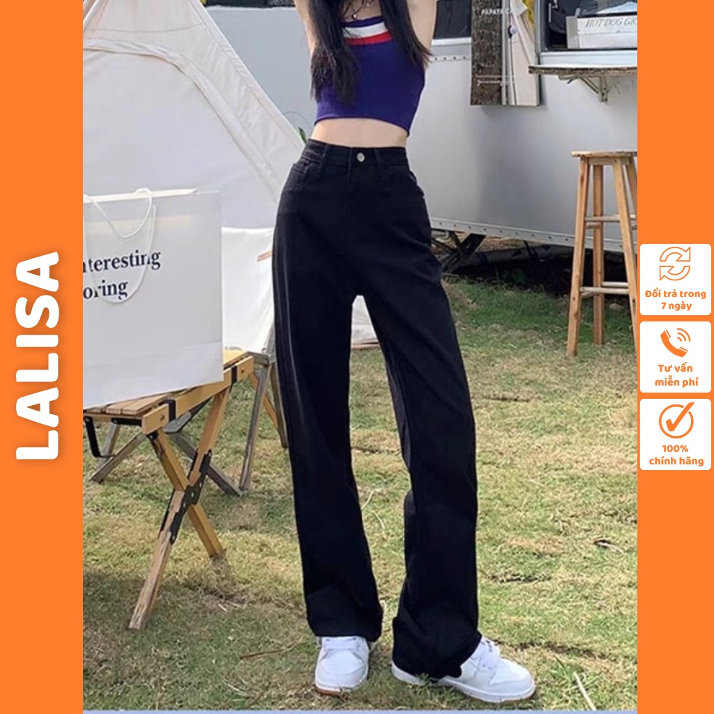 Quần Jean Nữ Ống Rộng Lưng Cao LALISA Thiết Kế Ống Đứng Suông Dài Cạp Cao Phong Cách Ulzzang Năm Màu QDE3