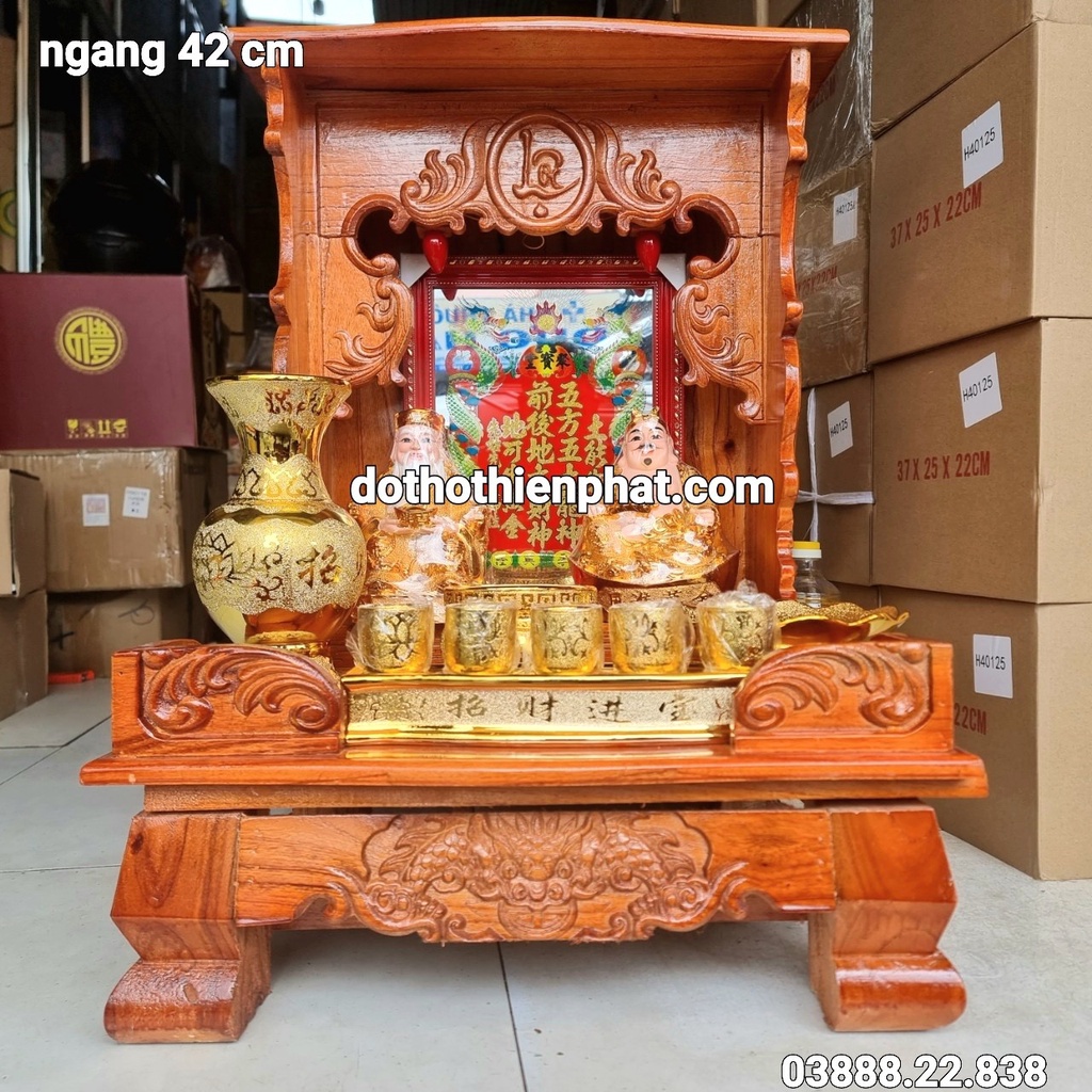 Combo bộ bàn thờ gỗ xoan ngang 42cm x 68cm chân quỳ rẻ nhất thị trường