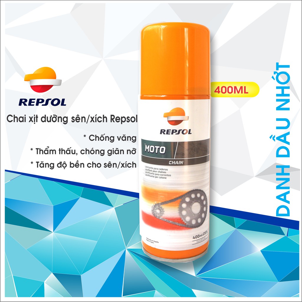 Xịt Dưỡng Sên REPSOL Moto Chain Lube 400ML, Chai Vệ Sinh Sên, Dưỡng Xích Bôi Trơn Sên Xe Máy Chuyên Nghiệp