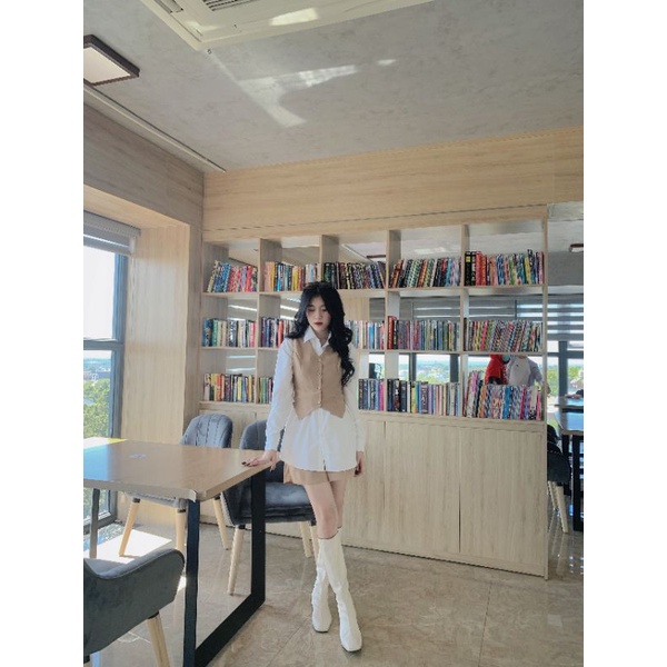 Set áo gile quần short ngắn xếp ly phong cách Ulzzang