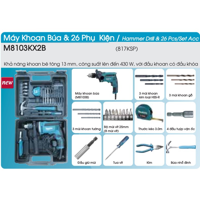 Bộ máy khoan búa Makita M8103KX2B