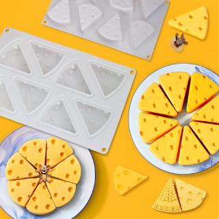 Khuôn Silicone Làm Bánh Mousse 8 Ngăn Hình Miếng Phô Mai Kèm Cọ Tiện Dụng