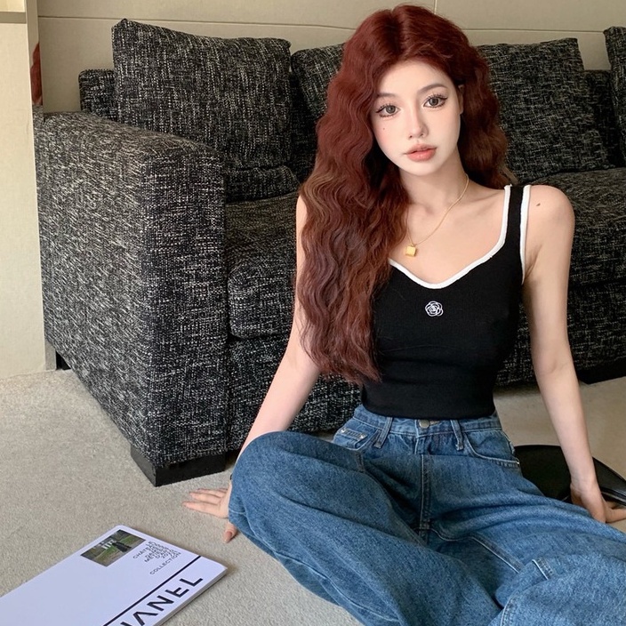 Áo ZHELIHANGFEI dệt kim hai dây thêu hoa quyến rũ hợp thời trang tùy chọn màu sắc