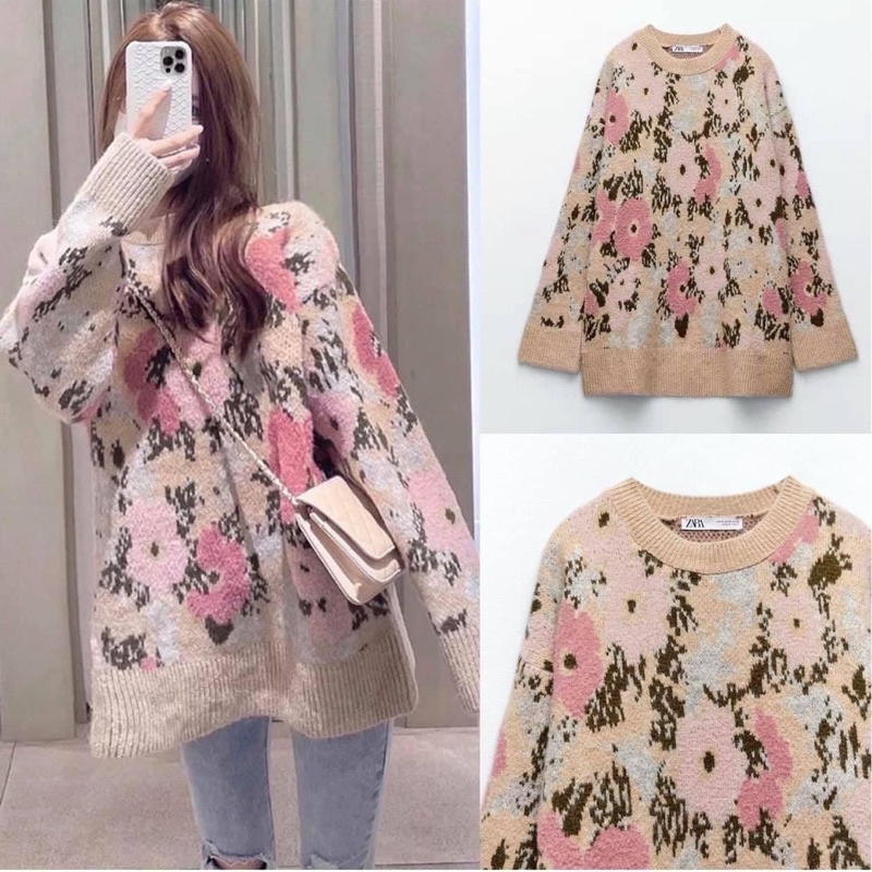 Oder áo len thụng màu hồng xinh xắn hàng zara xuất xịn