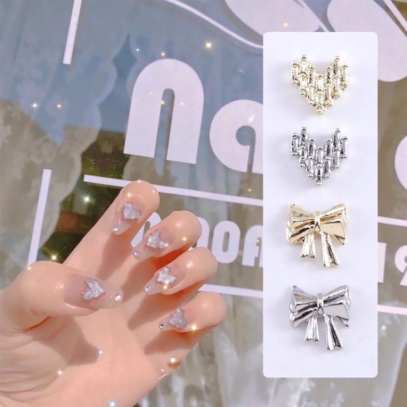 Charm tim -charm nơ kim loại trang trí móng