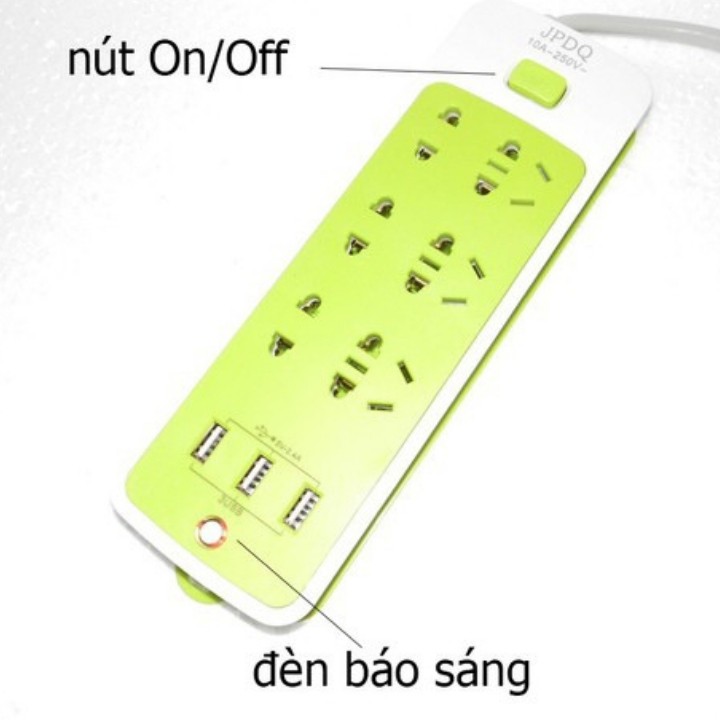 Ổ Điện 3 Cổng USB Đa Năng Chống Giật Màu Xanh