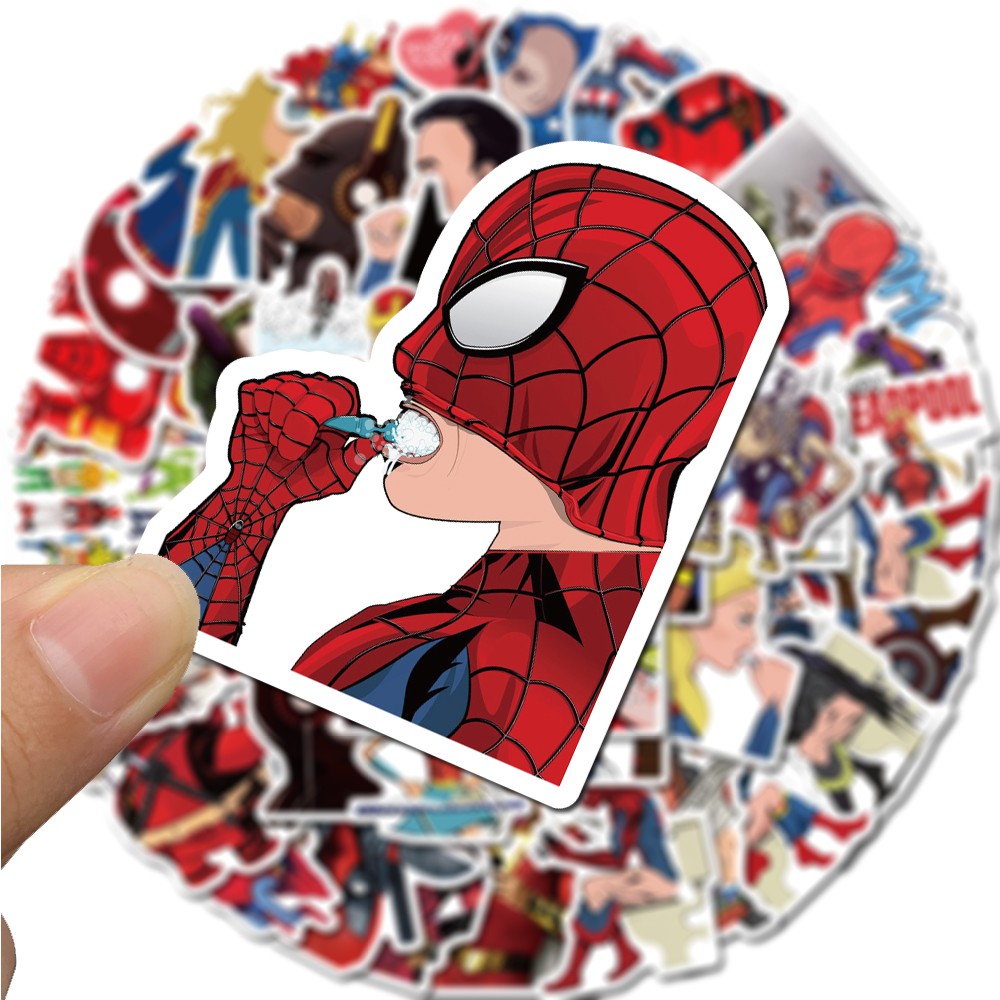 Set 50 stickers hình dán phong cách Marvel chống thấm nước cho Laptop/Điện thoại/Xe hơi