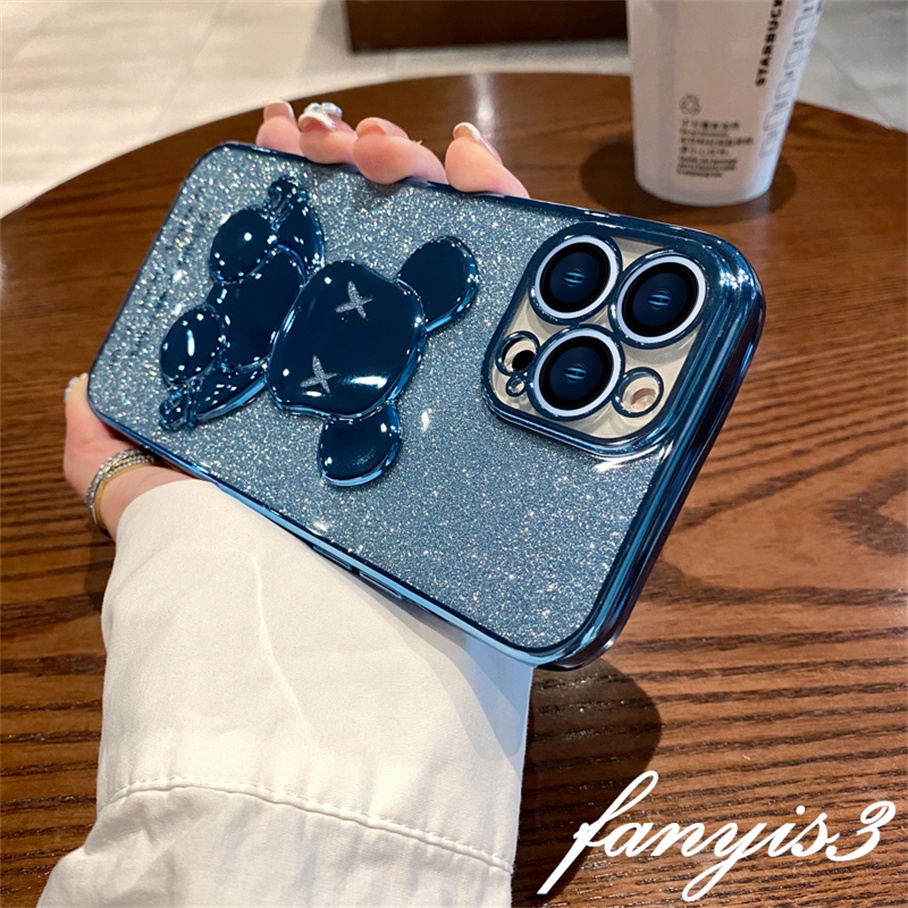 Ốp Điện Thoại Mềm Trong Suốt Màu Trơn In Hình Gấu Cho iPhone 14 13 12 11 Pro Max 8 7 Plus SE 2020 X XR Xs Max