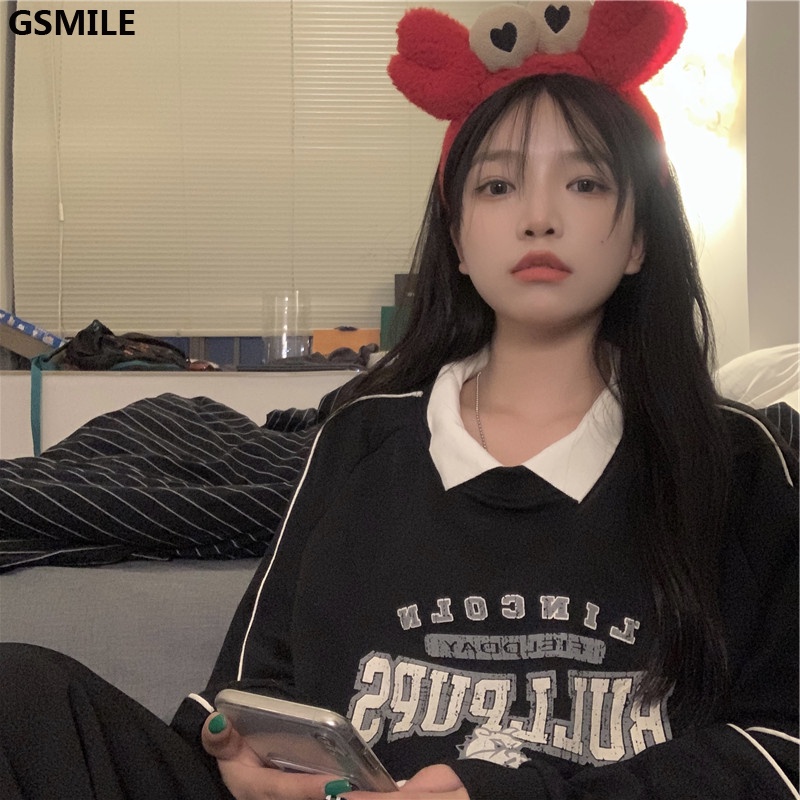 Áo Sweater Polo Cổ Bẻ Phong Cách Học Sinh Hàn Quốc Cho Mùa Thu Đông