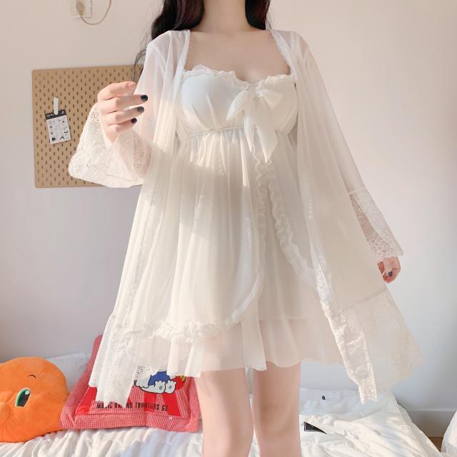 Bộ Đầm Ngủ Lụa Hai Dây + Áo Khoác Đáng Yêu Dành Cho Nữ 2021 (Có bán lẻ) | BigBuy360 - bigbuy360.vn