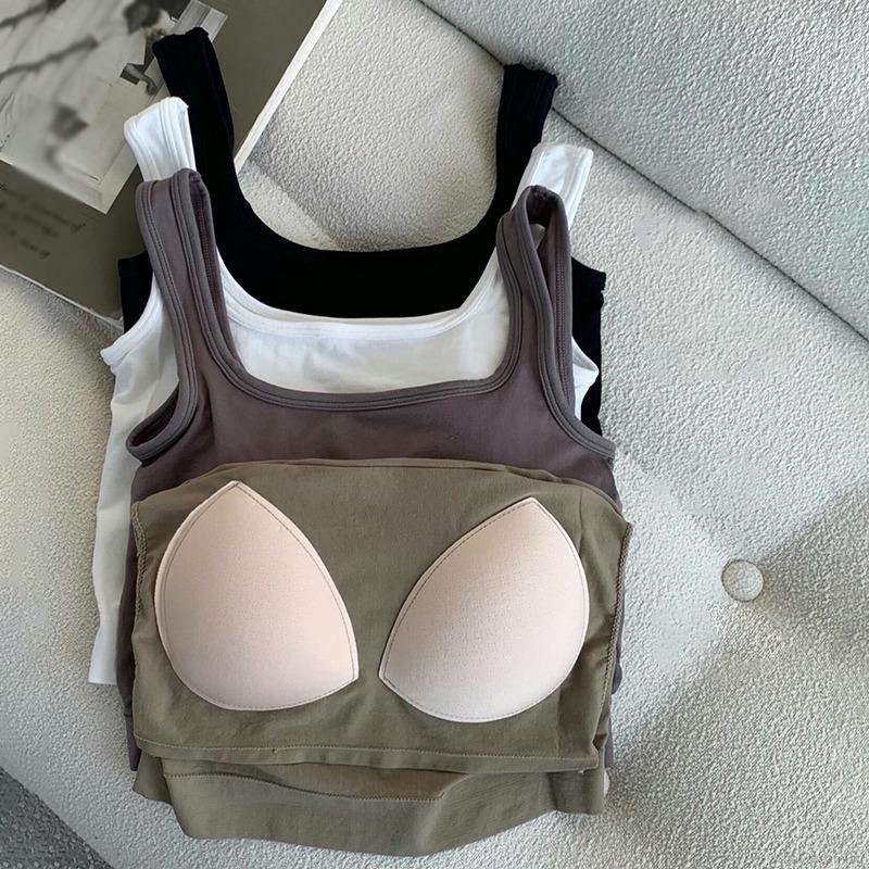 Áo croptop hai dây có mút đệm ngực màu trơn thời trang cho nữ