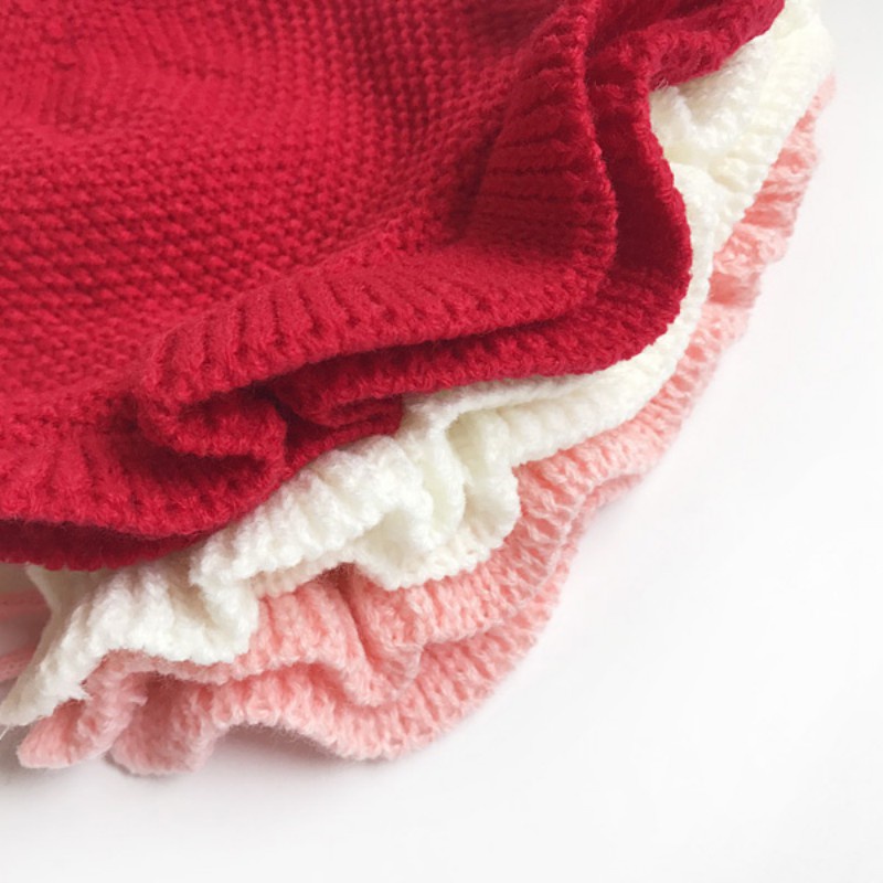 Mũ đan len màu trơn có dây cột xinh xắn cho bé