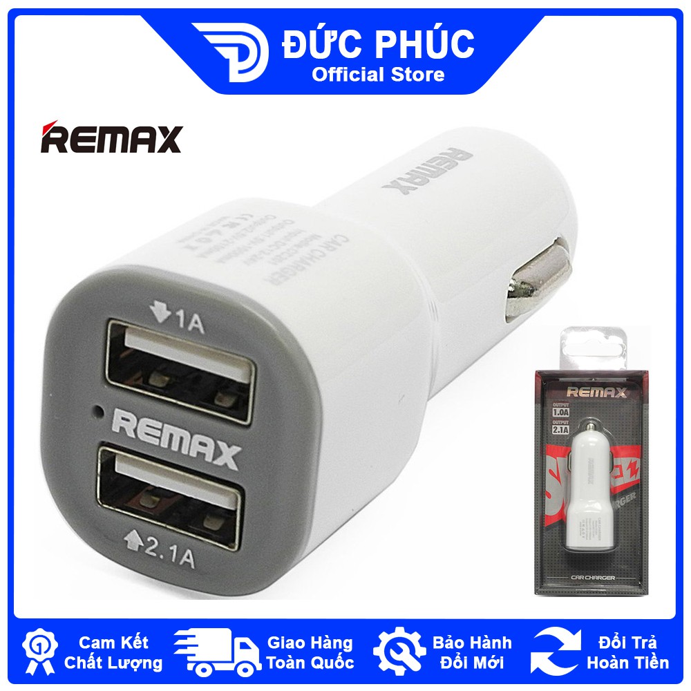 THIẾT BỊ SẠC TRÊN XE HƠI Remax Car Charger, 2 cổng USB – Chính Hãng
