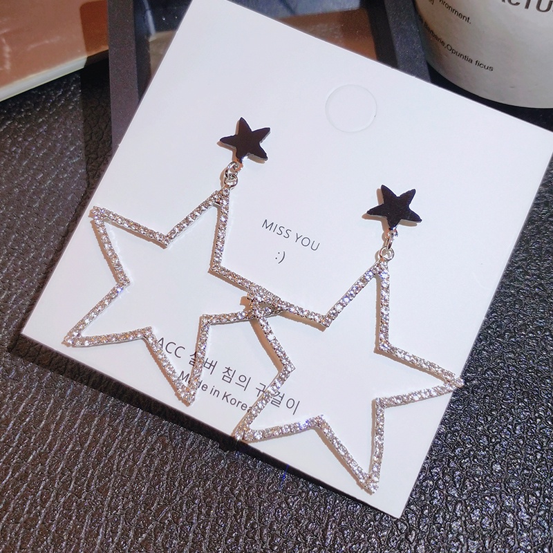 Bông tai JIUDUOLAN hình ngôi sao năm cánh rỗng lớn đính đá tinh tế phong cách Âu Mỹ