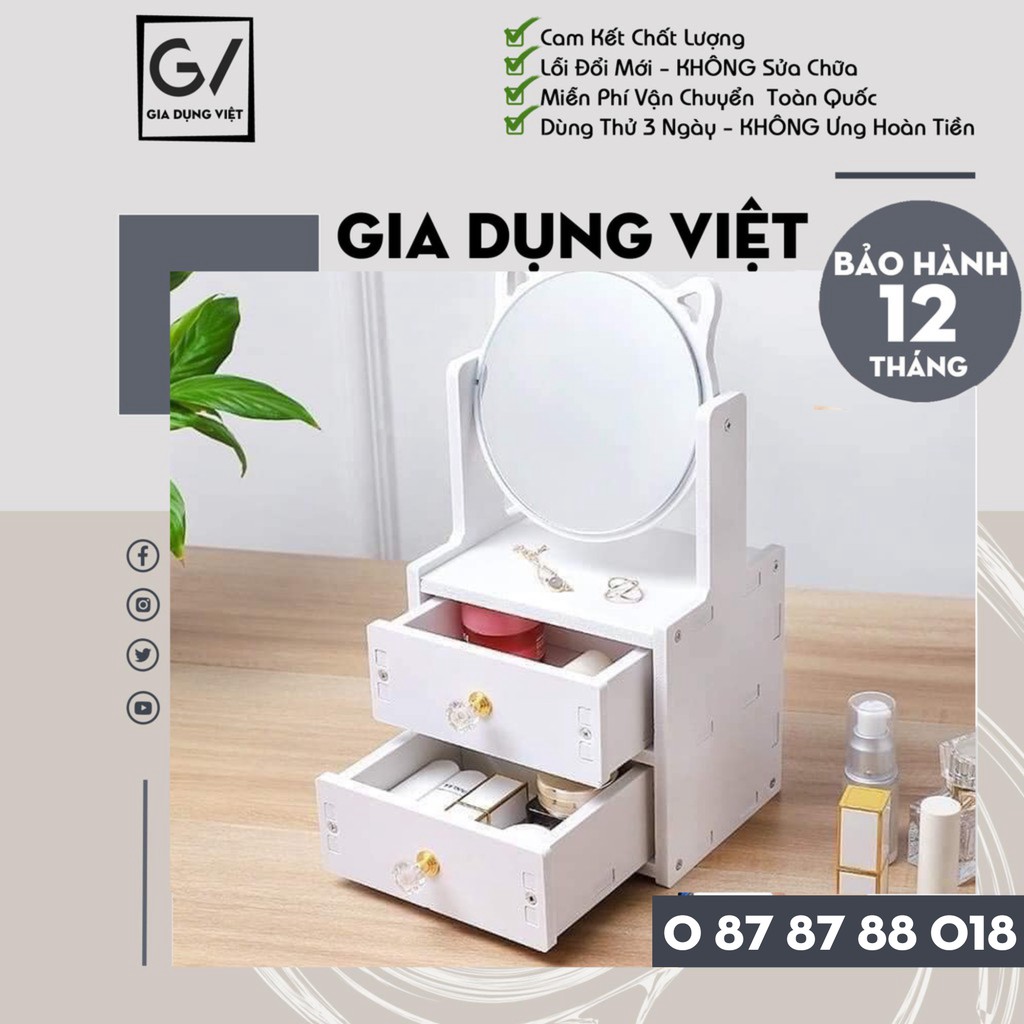 Kệ mỹ phẩm gương tai mèo 2 tầng