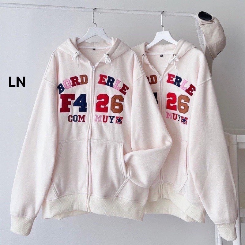 Áo khoác nỉ F426 chữ màu mũ 2 lớp TH6