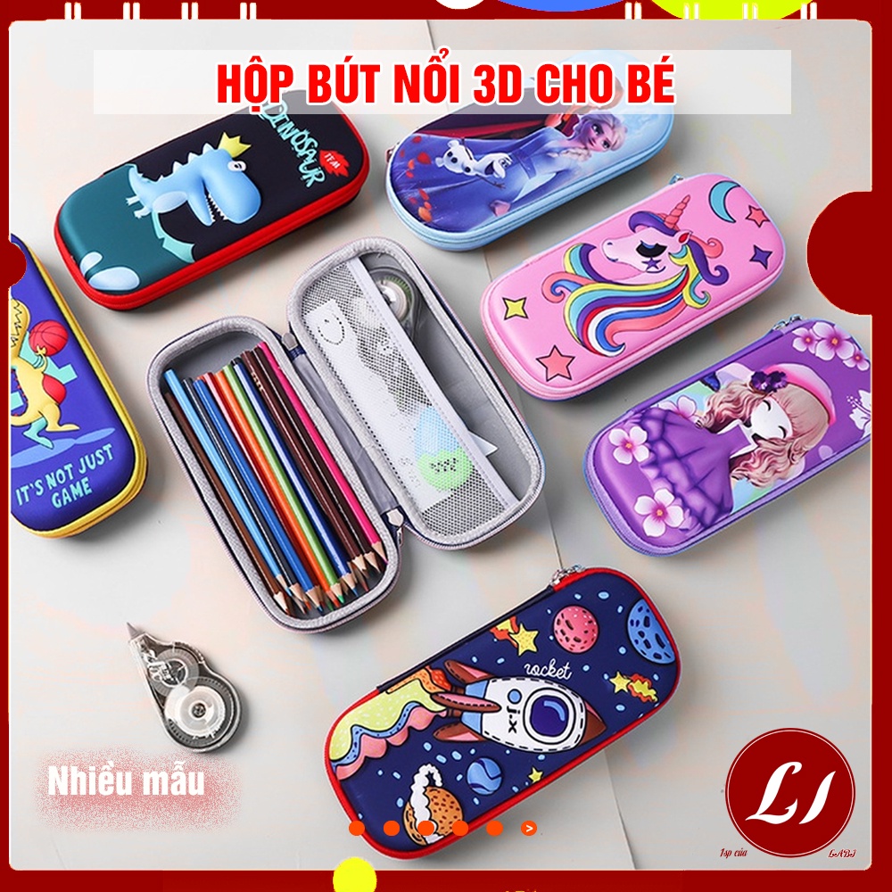 Hộp bút NỔI 3D khóa kéo chống thấm nhiều họa tiết dễ thương cho bé