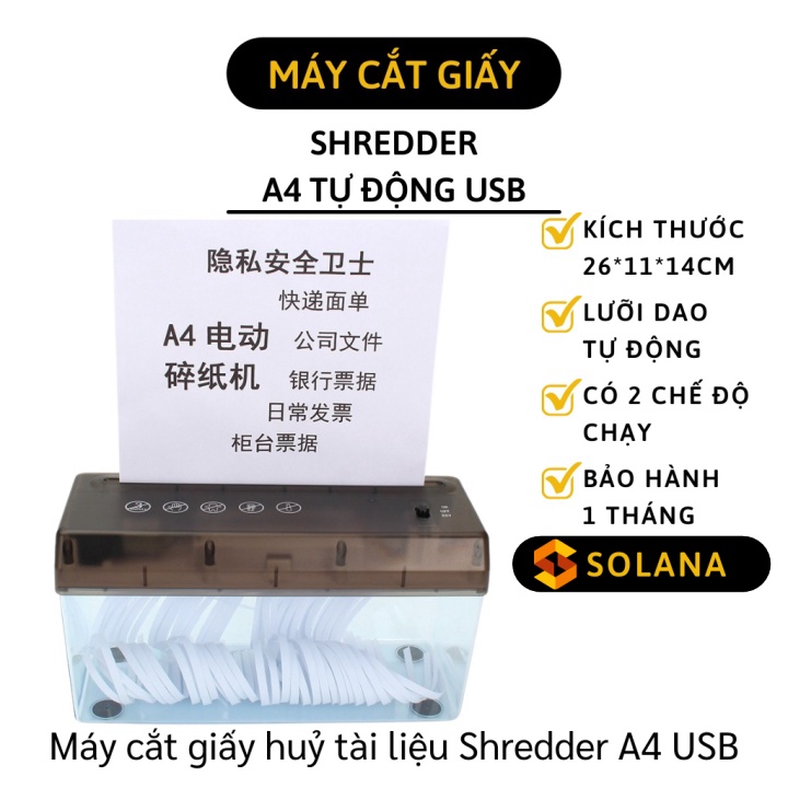 Máy cắt giấy huỷ tài liệu tự động Shredder khổ A4 cắm điện USB hoặc dùng pin màu đen hàng cao cấp fullbox 1008