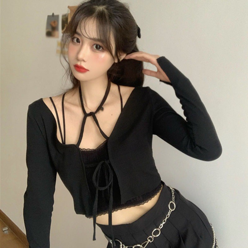 Áo Cardigan Tay Dài Màu Trơn Phối Nơ Thiết Kế Ôm Sát Tôn Dáng | BigBuy360 - bigbuy360.vn