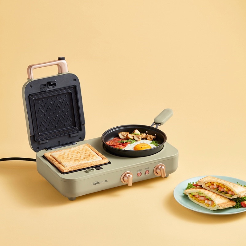 Máy Làm Bánh Kẹp 3 in 1 Bear DSL-A13N1 Máy Nướng Bánh Mì Sandwich Đa Năng Kèm Lẩu Rán Công Suất 1300W