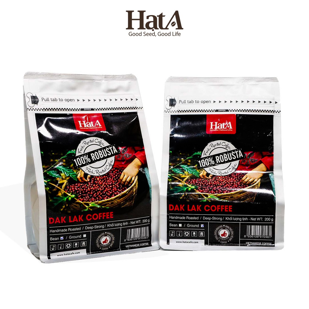 Cà Phê Rang Xay - Nguyên Chất -  Mộc Đắc Lắc Hạt A Cafe 100% hạt Robusta hương vị đậm đà 200gr - Tặng Phin Free