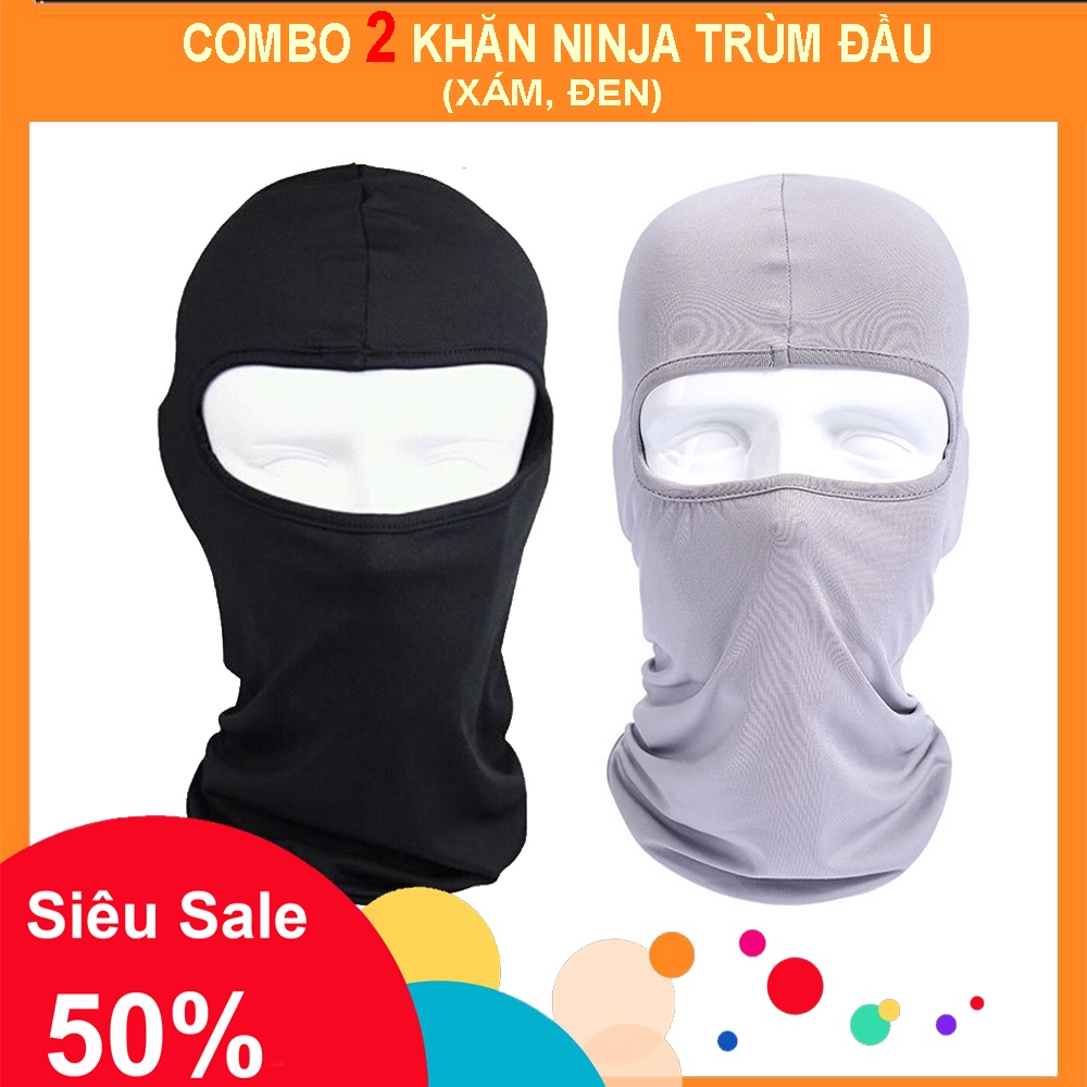 COMBO 2 KHĂN TRÙM ĐẦU NINJA 2 MÀU XÁM & ĐEN
