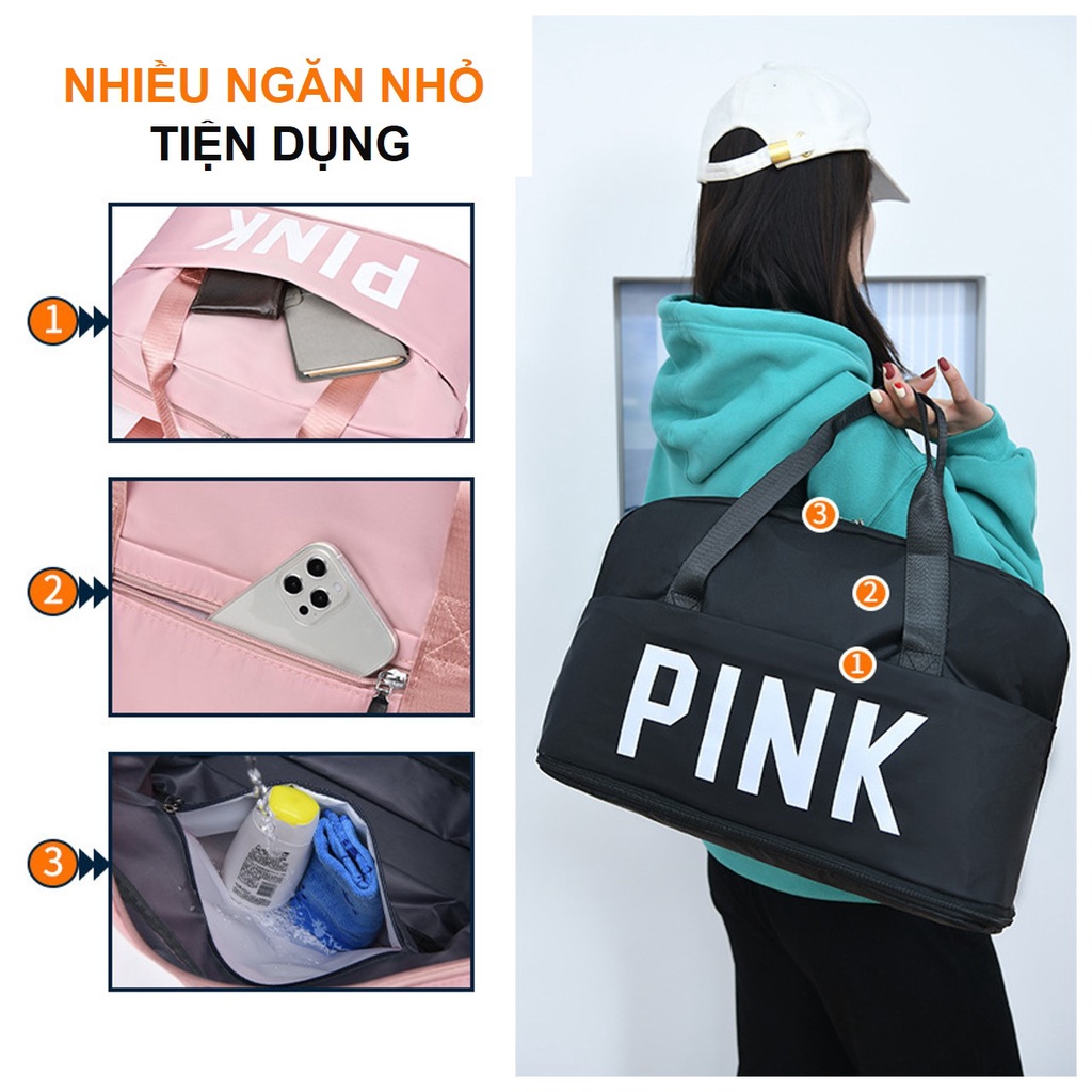 Túi Du Lịch Pink 2 Tầng Nhiều Ngăn Có Ngăn Tách Đồ Khô Ướt, Cài Vali Sarus Crane SC34