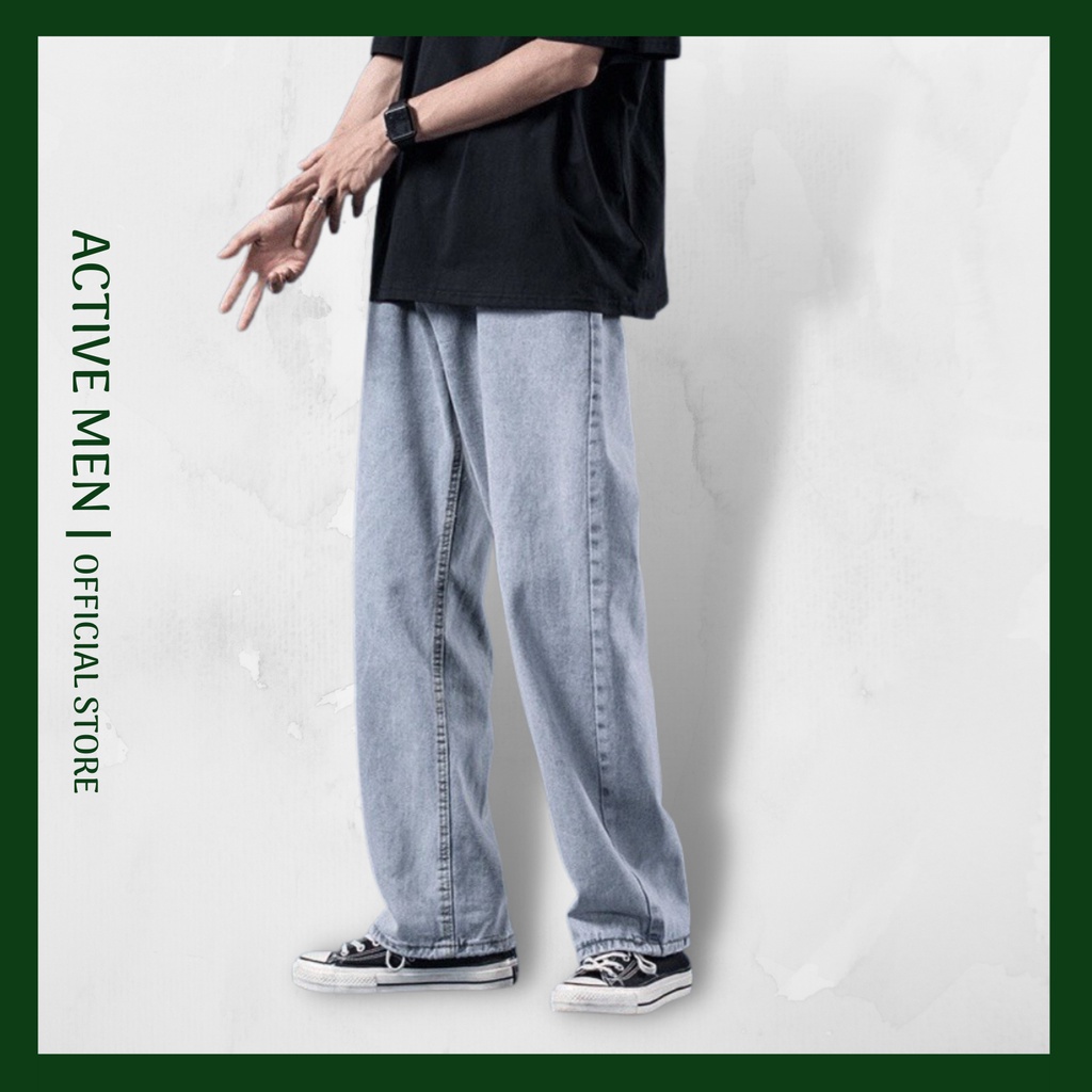 Quần Jean Baggy Trơn, Ống Suông Phong Cách Hàn Quốc JST03 Hai màu Xanh, Đen