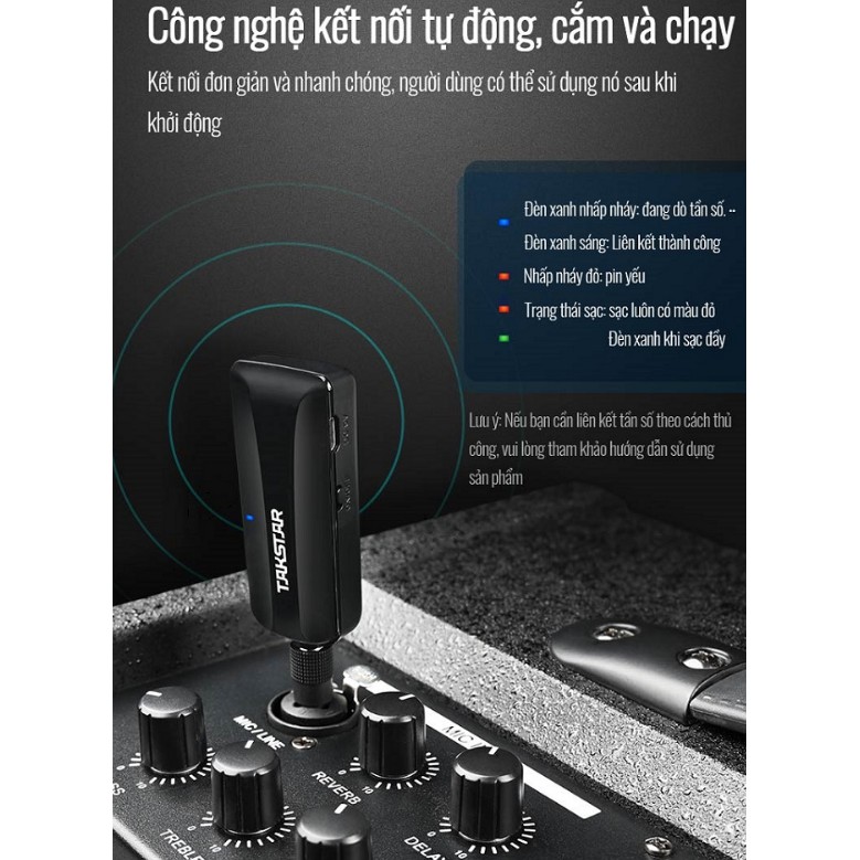 Micro Không Dây Hát Karaoke Takstar TS-K201 Độ Nhạy Cao, Chống Nhiễu, Khoảng Cách Xa, Chính Hãng Cao Cấp Bảo Hành 1 Năm