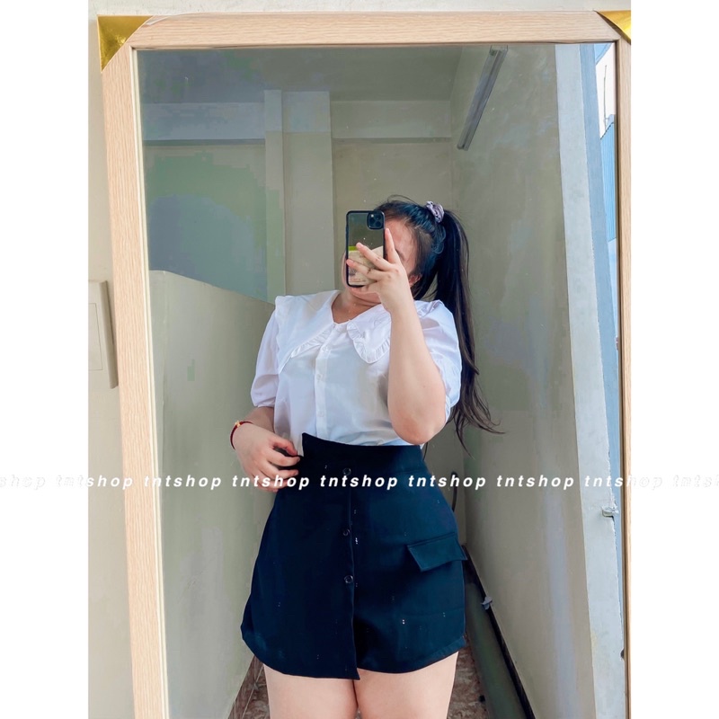SET ÁO SƠ MI + CHÂN VÁY NÚT CẠP CAO [ TNT SHOP BIGSIZE 60KG 90KG ]