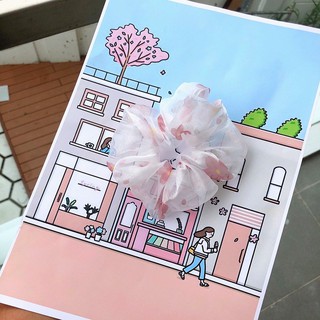 Scrunchies cột tóc hoa anh đào vải dày dặn