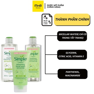 Combo Simple Toner Simple Sữa Rửa Mặt Simple Tẩy Trang Simple