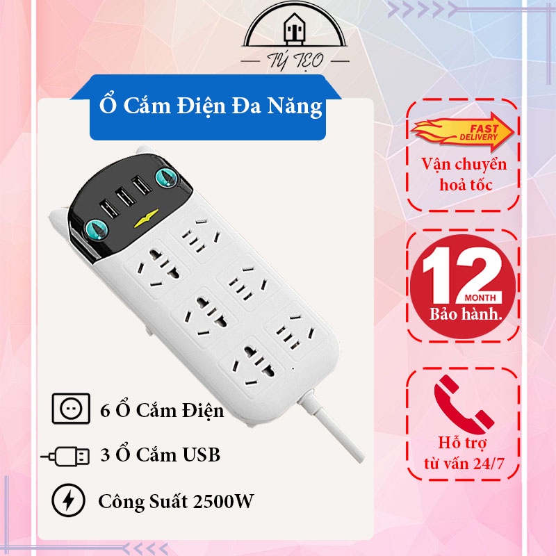 Ổ Cắm Điện Thông Minh Đa Năng Chống Giật, Tích Hợp 3 Cổng Cắm Sạc USB Tiện Lợi Hình CON MÈO VERSION 2 - Gia Dụng Tý Tẹo