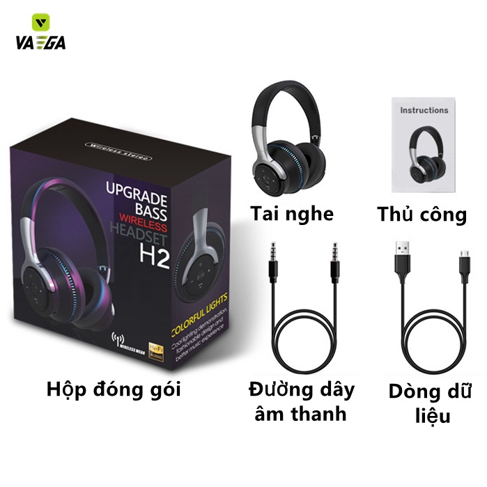 Tai Nghe Bluetooth Chụp Tai Không Dây Có Míc Đàm Thoại, Âm Thanh Vòm 3D Supper Bass H2