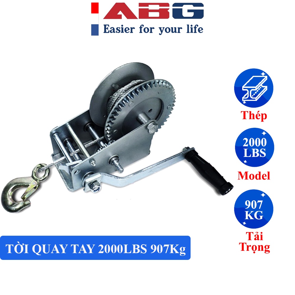 Tời Quay Tay Có Cáp ABG 2000LBS 907Kg - Chuyên Dùng Để Nâng Hạ Hàng Hóa