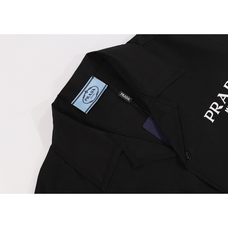 Mới * pra * da * Áo Sơ Mi Ngắn Tay Unisex Biểu Tượng Phía Trước