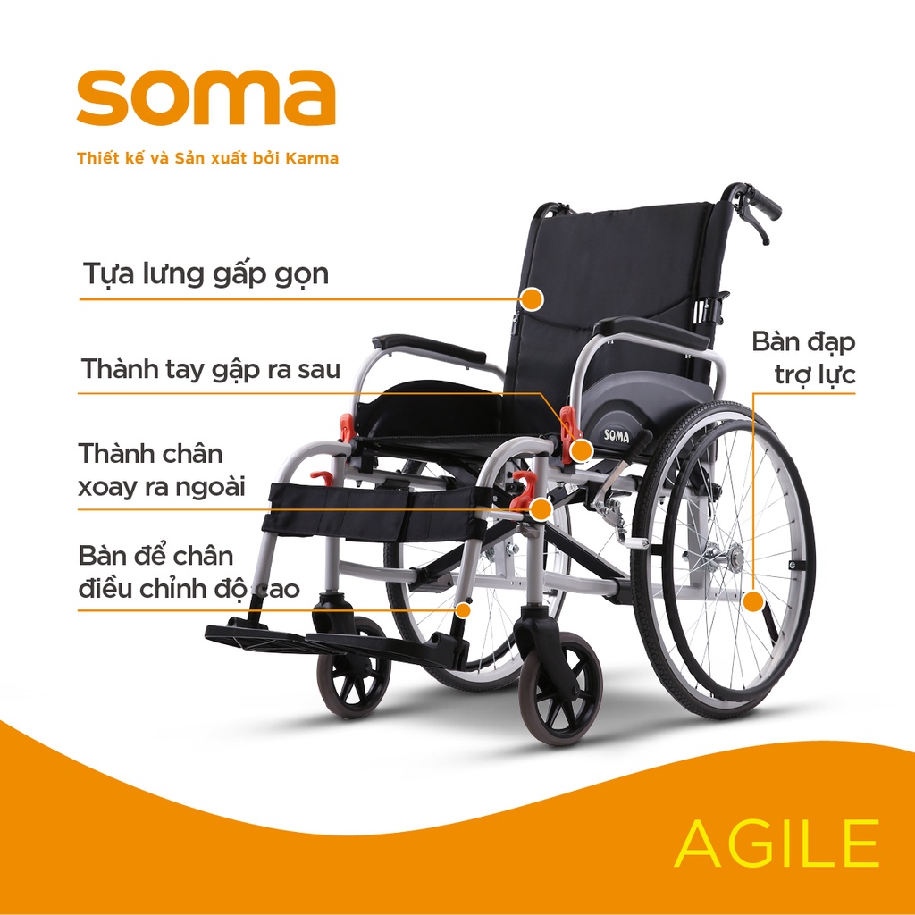 Xe Lăn AGILE Bản Nâng Cấp bổ sung thêm các chức năng an toàn, tiện dụng