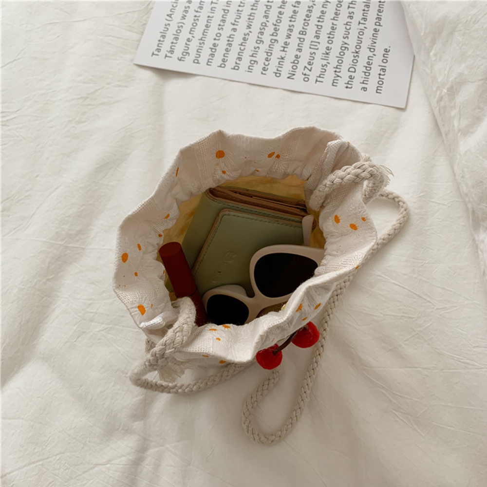 Túi Đeo Chéo Nữ Mini Miệng Dây Rút Quả Cherry Nhỏ Xinh Họa Tiết Hoa Dễ Thương