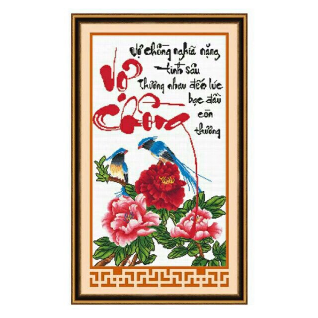 Tranh thêu chữ thập VỢ CHỒNG ĐÔI CHIM MẪU ĐƠN > 51187,chưa thêu
